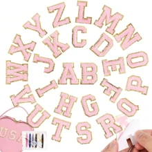 Self-Adhesive Patches In The Shape Of 26 Letters; DIY Patterns; Suitable For Water Cups, Jeans, Jackets, Backpacks(The Heart Shape Is The Ironing Style) - Pink - View 3