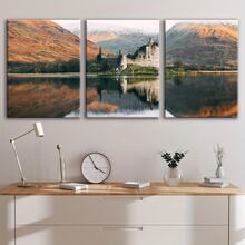 3 Pieces Wooden Frame Canvas, Lake Reflection Castle Poster, Fantasy Decoration, Frame Painting, Modern Art, Canvas, Friends And Family, Home, Room Wall Art, Office, Suitable Living Room, Bedroom Wall Decoration,, 8K, Odorless, Waterproof, Canvas Wall Art, Wall Art Frame, Already Framed, Can Be Hanged Directly, Canvas Wall Art Frame Included, Large Size Canvas Wall Art With Frame, Room Decoration, Art Wall Decoration, Framed Canvas Wall Art, Framed Wall Art, Large Wall Art, Office Decoration, Home Decoration, Decorative Poster, Art Mural, Durable Frame, High-Grade Canvas, Framed Poster, Wall Mural, Home Decor Artist, Fantasy Enthusiast Fall Decor Cuadros Para Habitación - 彩色 - 查看 8
