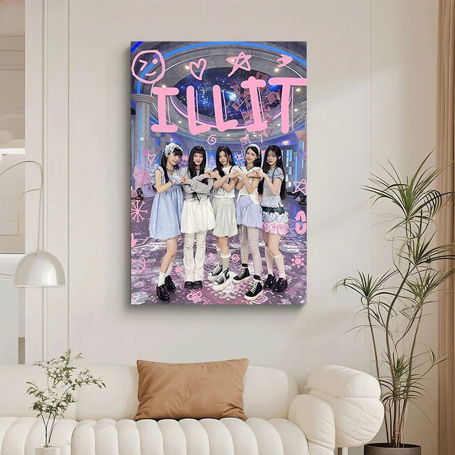 Framed 1pc  Girls Poster - Pastel Pink & Blue K-Pop Inspired Wall Decor With Hearts & Stars - Canvas Print For Bedroom, Living Room, Office - Teen Girls Birthday Gift - Easy Hang Needed,Bedroom Artwork, Kpop Aesthetic, Modern Look - Framed(框架) - 查看 1