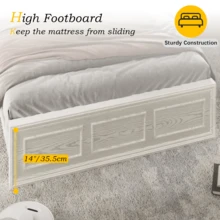 Adjustable Height Farmhouse Bed Frame With Headboard, LED Lights & USB Charging Station – Sturdy Platform Bed, Noise-Free, No Box Spring Needed - trắng - Xem 7