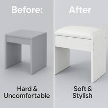White Padded Vanity Stool • Compact Makeup Bench For Bedroom & Dorm - 白色 - 查看 7