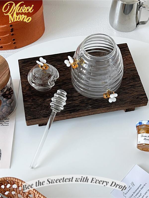 <Bee The Sweetest With Every Drop>, 1 szt. 450 ml kreatywny szklany słoik na miód z motywem pszczół i mieszadłem, borokrzemianowy, odporny na ciepło słoik do przechowywania