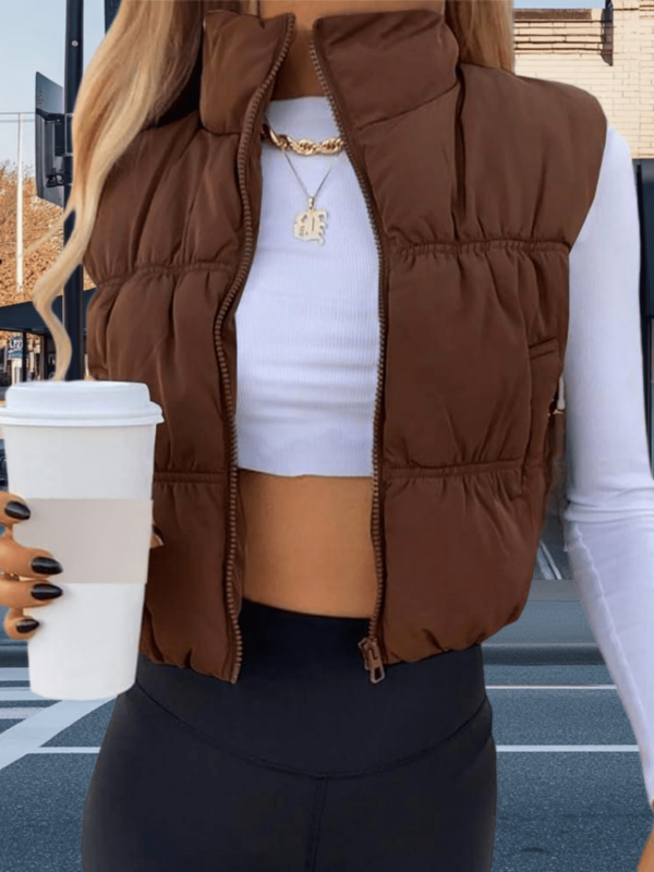 Women's Crop Puffer Vest Winter Zip Up Lightweight Sleeveless Warm Outerwear Padded Coat