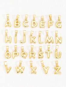 1 pieza Collar de acero inoxidable con inicial de letra del alfabeto inglés en estilo elegante y creativo, collar dorado de uso diario y casual para mujer