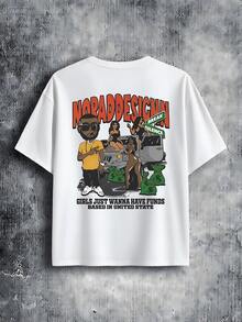 Men's DoubleSided Graphic Tee Cartoon Man,Ladies,Car,And Money Bags Print TShirt,Unique Design For Stylish Look,Comfortable Fit TShirt.