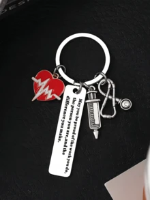 1pc Stainless Steel Electrocardiogram Keychain, Graduation For Nurse, Doctor, Colleague Halloween Accessories Teachers Day Christmas Gift Ideas