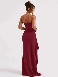 黑色性感高开叉女士俱乐部派对晚礼服 - 紅色 - 查看 2