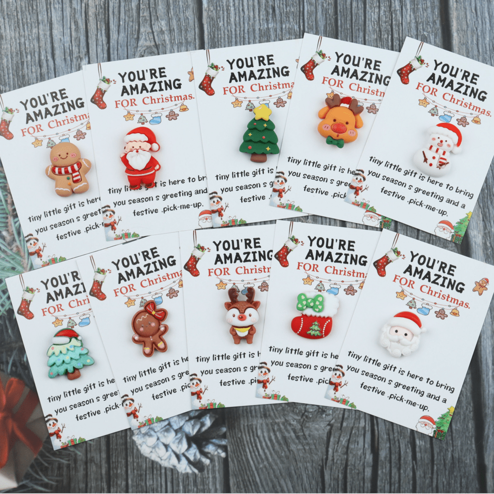 10 piezas Tarjetas de Navidad Mini Divertidas con Abrazos, Tarjetas de Aliento Navideñas con Decoraciones de Resina de Papá Noel, Calcetines, Galletas de Jengibre, Muñeco de Nieve, Renos, Decoraciones Ambientales, Regalos, Adecuadas para Amigos y Familia, Incluyendo Tarjetas de Saludo Inspiradoras "Eres Increíble", Regalos de San Valentín, Regalos de , Regalos de Navidad