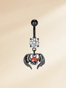1 件装时尚不锈钢万圣节肚脐环，适合女士，14G 黑色蝙蝠骷髅肚脐环，红色方晶锆石肚脐穿孔饰品肚脐环，适合万圣节 - 肚環 - 查看 5
