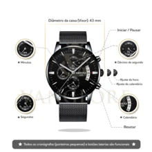 Vanglore Nibosi 2309 Men's Black Wrist Watch Mesh Strap Classic Elegant 43 Mm Functional Chronograph - màu đen - Xem 6