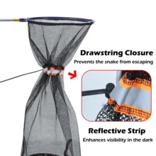 Snake Catcher Net With Telescopic Pole, Reptile Grabber Handling Tool With Strong Mesh, Reflective Strip & Rubber Handle - Black - View 6