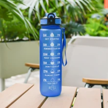 1入組1000毫升新款夏季大容量運動水瓶，塑料製，防摔，戶外便攜空間杯，學生健身水瓶 - 藍色 - 查看 6