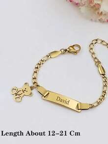 1pc Customized Bracelet With Engraved Teddy Bear Pendant - Stainless Steel Gold Color Jewelry, Suitable For Girls And Adults, Birthday Christmas Gift, Can Be Worn Daily Or For Parties, Cute Bear Design, Shiny Surface, Personalized Engraved Name/Date Stainless Steel Bracelet, Christmas Gift, Halloween Gift