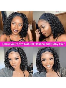 180 Density None Lace Front Curly Wave Headband Wig Wear And Go Wig Black Headband Wig Deep Wave Wigs For Women Glueless None Lace Front Deep Curly Wig Brazilian Put On & Go Wig Machine Made Human Hair Headband Half Wig Natural Color - Natural & Black - View 6