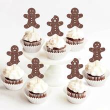 24pcs Brown Gingerbread Christmas Cupcake Toppers, Gingerbread Gender Reveal Christmas Themed Shower Party, Christmas Birthday Party Cake Decorations