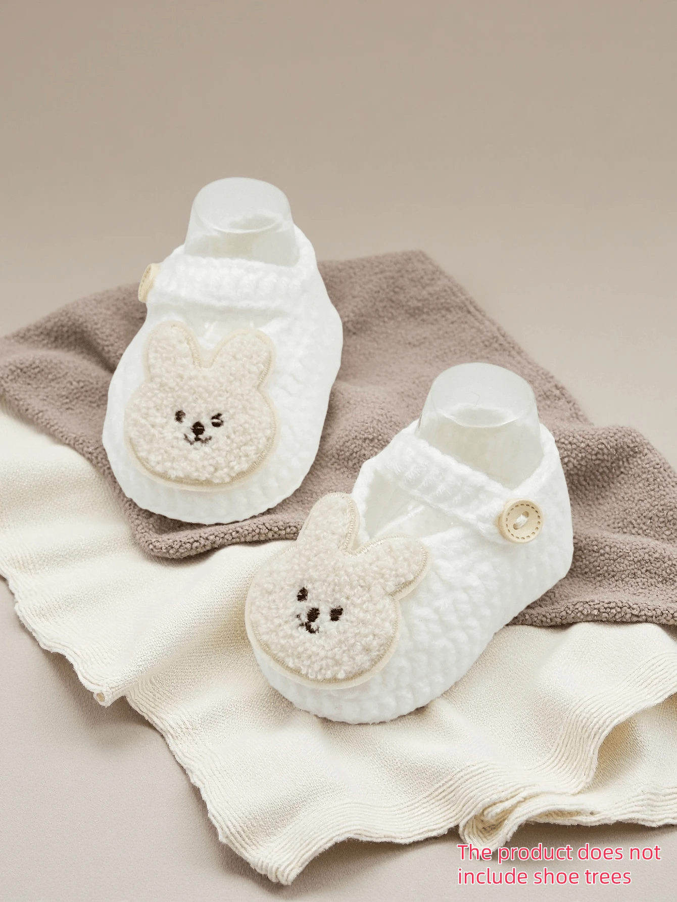 1 Pair Hand-Crocheted Infant Rabbit Socks, White Embroidered Pattern - White - View 1