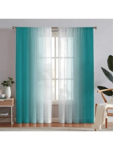 2pcs Modern Ombre Print Sheer Curtains, Lake Blue To White, Translucent Polyester Material, Suitable For Living Room, Bedroom, Kitchen - Rod Pocket Design, UV Protection, Machine Washable - Multicolor - View 10