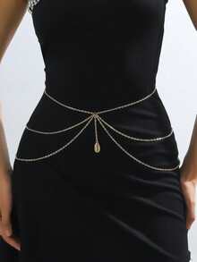 1pc Women's Fashionable Minimalist Multi-Layer Gold Metal Waist Chain, Versatile Accessory To Pair With Dresses, Pearl Chain Body Chain