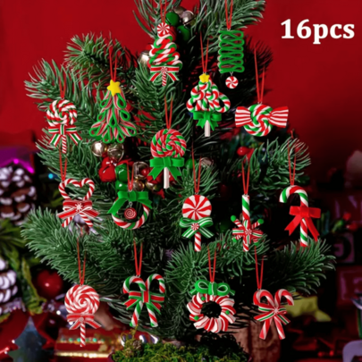 16/32 Pieces Christmas Lollipop Ornaments - Polymer Clay Candy Hanging Ornaments - Christmas Tree Party Supplies Candy Cane Hanging Decorations Christmas Decorations Home Christmas Gifts Christmas Decor