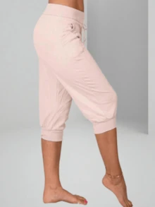 Womens Capri Yoga Pants Loose Drawstring Pajama Pants Lounge Joggers Pants With Pockets - Hồng - Xem 2