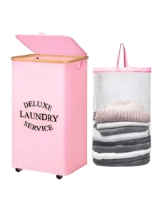60L/65L/100L/110L Wheeled Bamboo Laundry Basket With Lid - Includes Removable Laundry Bag, Foldable Dirty Clothes Basket With Handle, Extra Large Capacity Dirty Clothes Hamper, Collapsible Fabric Laundry Basket, Home Laundry Storage Bin - Multicolor - View 25