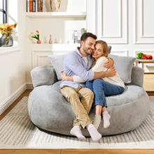 Giant Bean Bag Chair For Adults, Teddy Fabric Upholstered Loveseat Lazy Sofa With Storage Pocket And High-Density Memory Foam Padding, For Home Office, Living Room, Bedroom, Apartment, No Assembly Needed - Xám - Xem 2