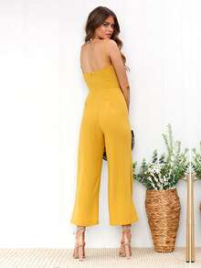 Ropa de mujer nuevo temperamento sexy de verano sin mangas pantalones sólidos para mujeres - Amarillo - Ver 2
