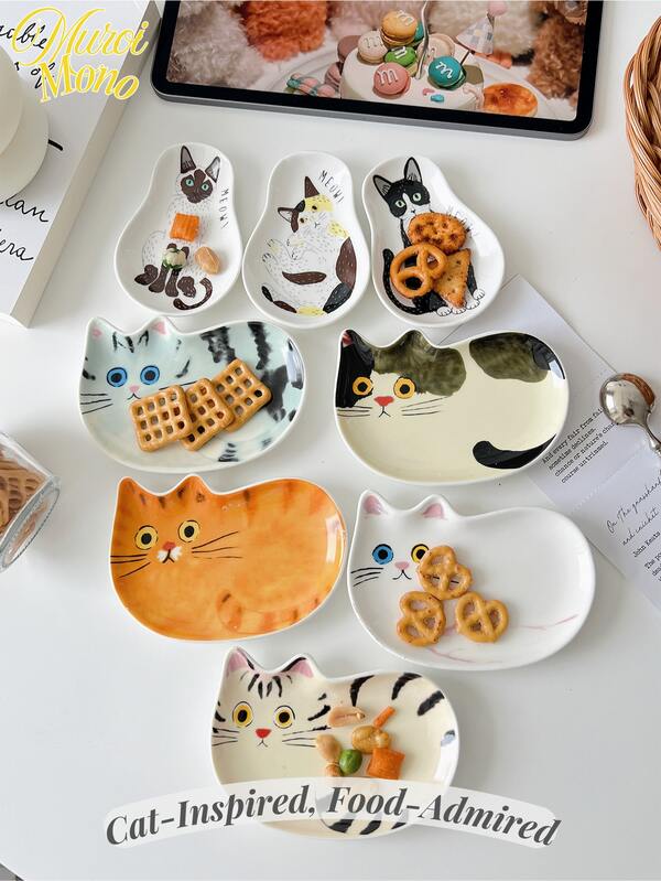 <猫咪灵感，美食爱好者>，1 件可爱猫咪陶瓷装饰盘多用途桌面装饰，珠宝托盘桌面收纳整理器调味酱汁盘咖啡勺架，异想天开的趣味风格，母亲节礼物，新年，感恩节