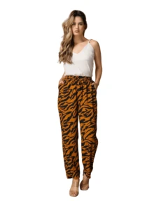 Tiger Print Animal Print Pocket Mesh Drawstring Holiday - 咖啡棕 - 查看 1