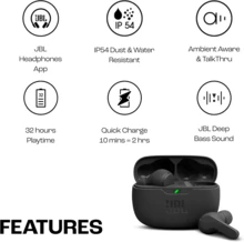 Fones de ouvido intra-auriculares sem fio JBL Wave Beam com proteção IP54 e IPX2 à prova d'água, chamadas viva-voz e bateria com duração de 32 horas. - Azul - Ver 2