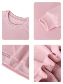 1件少女休闲印花圆领卫衣，加厚长袖套头衫，适合学生，秋冬季 - 眼镜老虎印花卫衣，适合想要脱颖而出的动物爱好者 - 粉色 - 查看 5