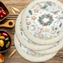 1 pièce Napperon imprimé avec motif d'éléments de Noël, décoration de Noël, tapis de table à franges en lin lavable, décoration d'intérieur, vaisselle, cuisine, fête d'intérieur/extérieur, cadeau idéal