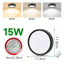 CANMEIJIA 1 件黑色铝制 LED 嵌入式吸顶灯，室内表面安装筒灯，聚光灯，AC185-265V，3 种色温模式（暖白、自然白、冷白），小巧尺寸，高输出，适用于卧室、客厅、厨房、浴室、购物中心 - 黑色明裝筒燈 - 查看 18