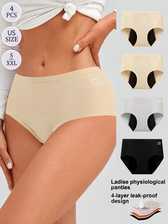4pcs Women's Period Underwear, Comfortable & Skin-Friendly, Fashionable & Minimalist, Breathable & High Elasticity, 4-Layer Leak-Proof Design