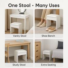 White Padded Vanity Stool • Compact Makeup Bench For Bedroom & Dorm - 白色 - 查看 5