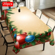1/20pcs Christmas Tablecloth, Balloon And Berry Pattern Print Design, Elegant Polyester Fabric, Easy To Clean, Perfect For Table, Party And Holiday Decorations, Rectangular Shape, Christmas Decorations - Multicolor - View 12