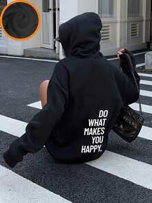 女士时尚秋冬连帽套头衫，柔软舒适的保暖衬里上衣 - 黑色 - 查看 8