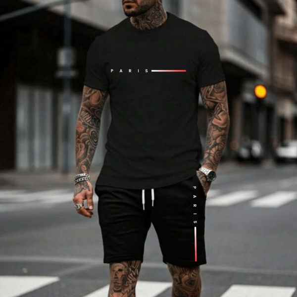 CONJUNTO MASCULINO CAMISETA ALGODÃO BERMUDA MOLETOM PARIS VARIAS CORES PREMIUM CB021