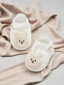 1 Pair Hand-Crocheted Infant Rabbit Socks, White Embroidered Pattern - White - View 3