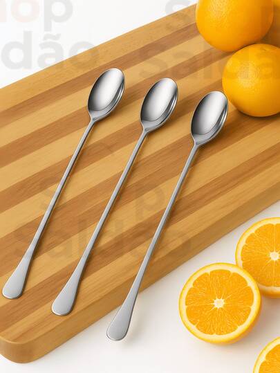 Kit 3 Colher Bailarina Inox de 30cm para Sucos e Drinks com Longo Alcance serve em Jarras
