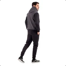 Sweatshirt And Pants Set With Pocket Unisex Tracksuit Kit - Màu xám đen - Xem 3