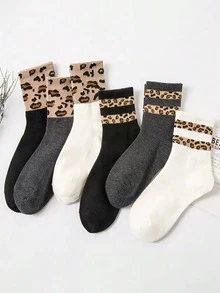 6 Pairs Women Leopard Print Crew Socks - Multicolor - View 5