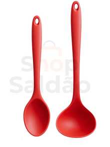 Kit 2 Peças Utensílios de Cozinha de Silicone Concha Reforçada e Colher de Arroz Proteja suas Panelas Disponível nas Cores Preto e Vermelho - Vermelho - Visão 9