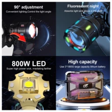 800W High-Power LED Headlight USB Rechargeable Remote Flashlight Ultra-Bright Long-Distance Tactical Light Infrared Sensor Fluorescent Flashlight Suitable For Camping, Cycling, Hiking, Night Climbing, Fishing And Hunting Light - Black - View 8