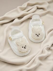 1 Pair Hand-Crocheted Infant Rabbit Socks, White Embroidered Pattern - White - View 5