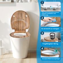 Duroplast O-Shaped Toilet Seat With Automatic Lowering, Stainless Steel Hinge, One-Touch Quick Release And Easy Cleaning, Durable Material, Load Capacity Up To 180 Kg - 木頭 - 查看 3