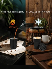 510ml Stainless Steel Vacuum Insulated Travel Mug, Double Wall Anti-Slip Coffee Tumbler With Leak-Proof Lid, Portable Office School Car Cup, Long-Lasting Hot & Cold Drink Flask, Multi-Color Reusable Water Bottle For Home, Outdoor, Commuting - Multicolor - View 6