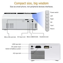 1080P HD Projektor, unterstützt kabelgebundene Verbindung mit Smartphones, 50 ANSI Lumen Basismodell, native 240P Auflösung, unterstützt 1080P Dekodierung, geeignet für HD, USB, AV, Laptops und andere Geräte, einsetzbar für Heimkino, Camping, Büro, Klassenzimmer und mehr - Weiss - Übersicht 4