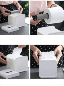 1pc Living Room/Bathroom Tissue Box, Cylindrical Paper Towel Holder For Home, Cute Minimalist Plastic Tissue Box, Square Tissue Box, Moisture-Proof, , Odorless, Simple & Elegant Design, Sturdy Material