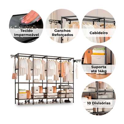 Guarda Roupa Aberto Decoteam DME-042 com Cabideiro e Ganchos